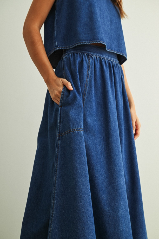 Enagua A Line Pockets Soft Denim