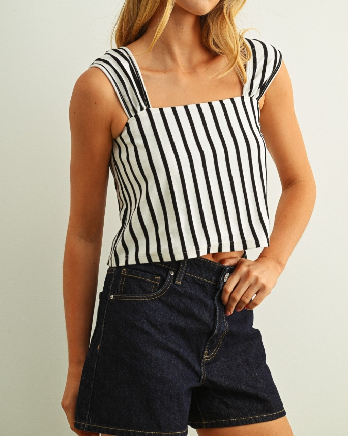 Blusa Crop Stripes Cute Sleeve Black – foto 3