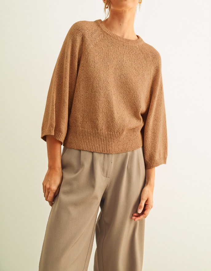 Blusa Sweater Knit 3/4 Camel