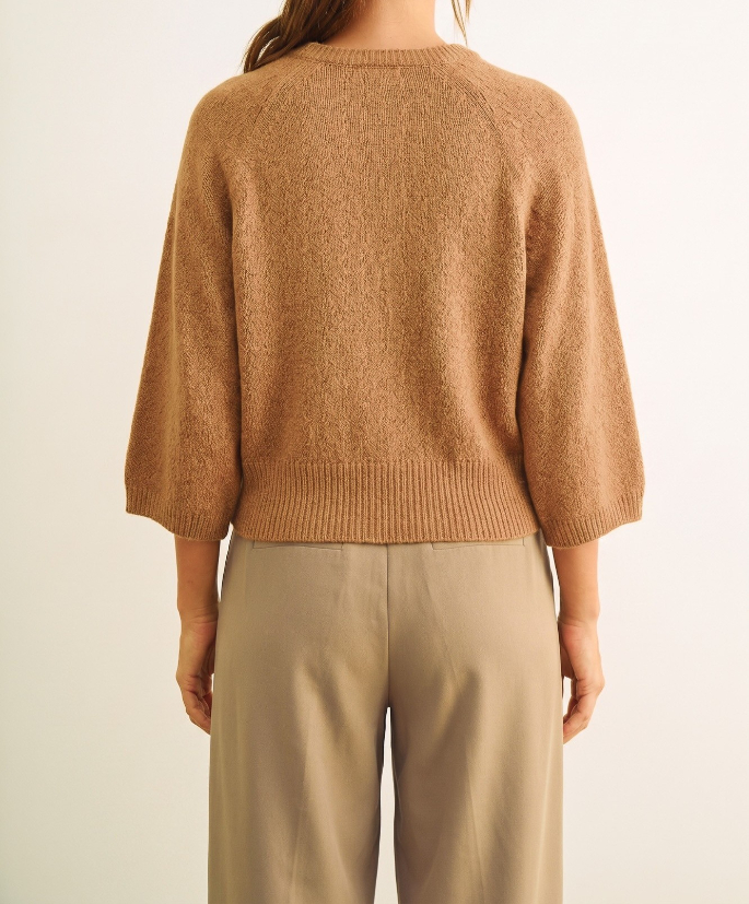 Blusa Sweater Knit 3/4 Camel