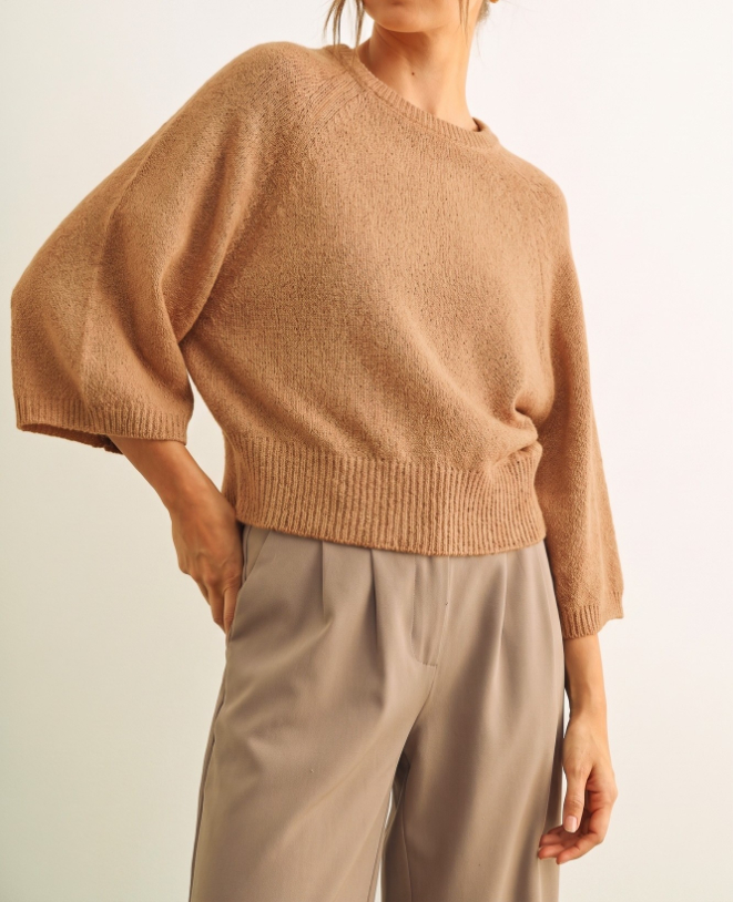 Blusa Sweater Knit 3/4 Camel – foto 3
