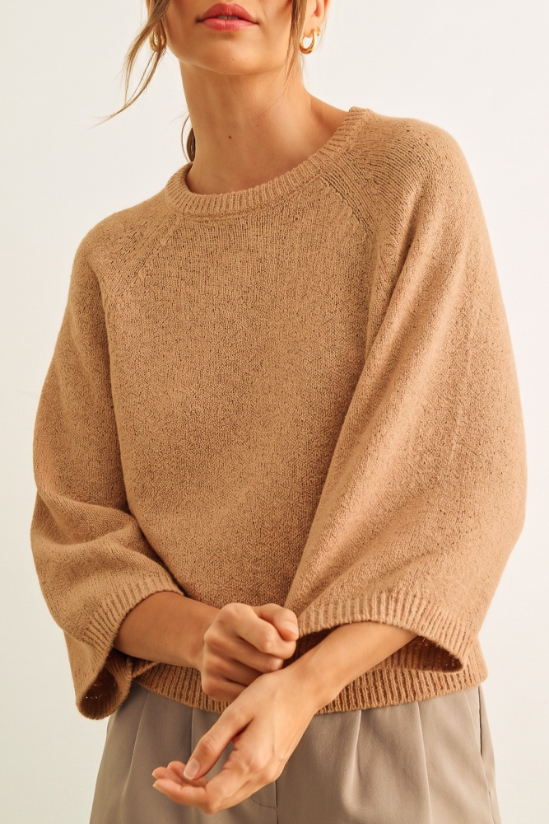 Blusa Sweater Knit 3/4 Camel – foto 5