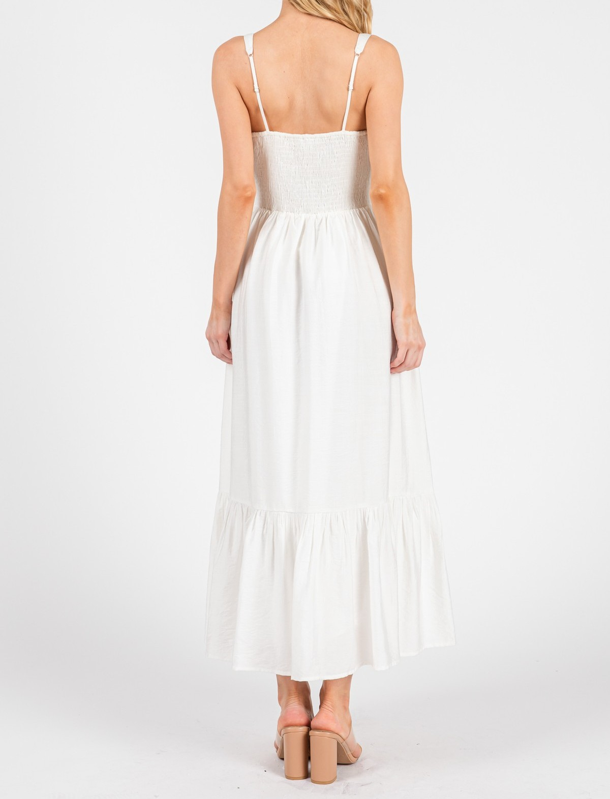 Vestido Midi Smocked Tiered White