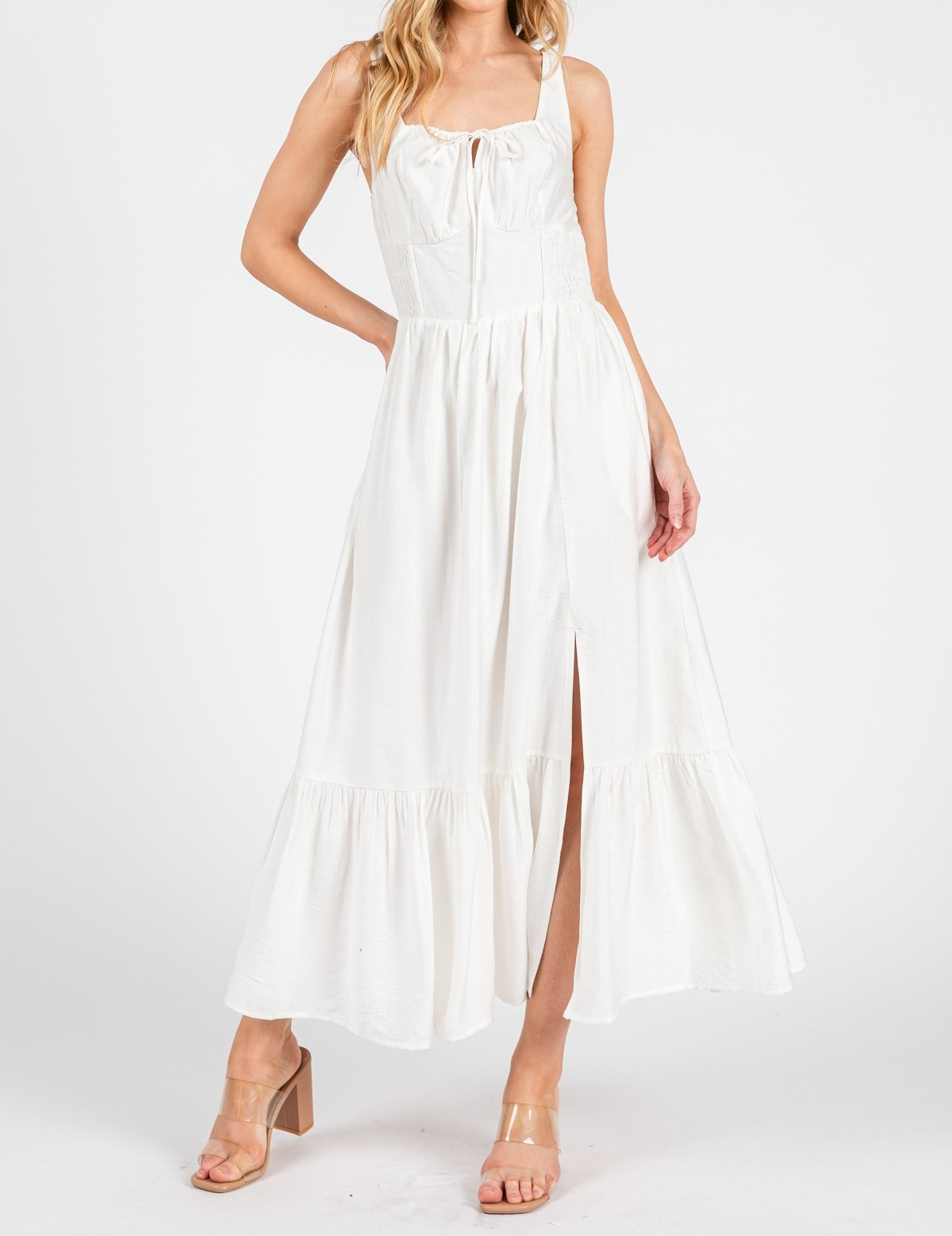 Vestido Midi Smocked Tiered White – foto 3