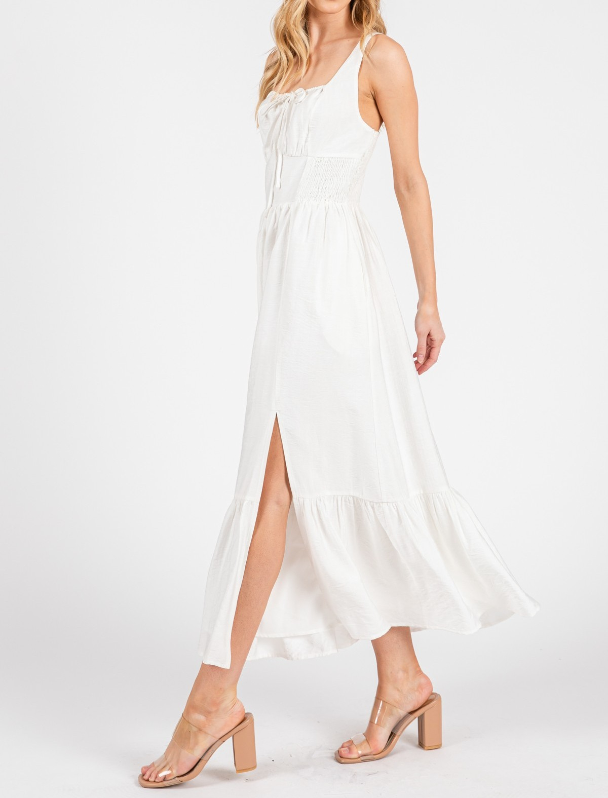 Vestido Midi Smocked Tiered White – foto 4