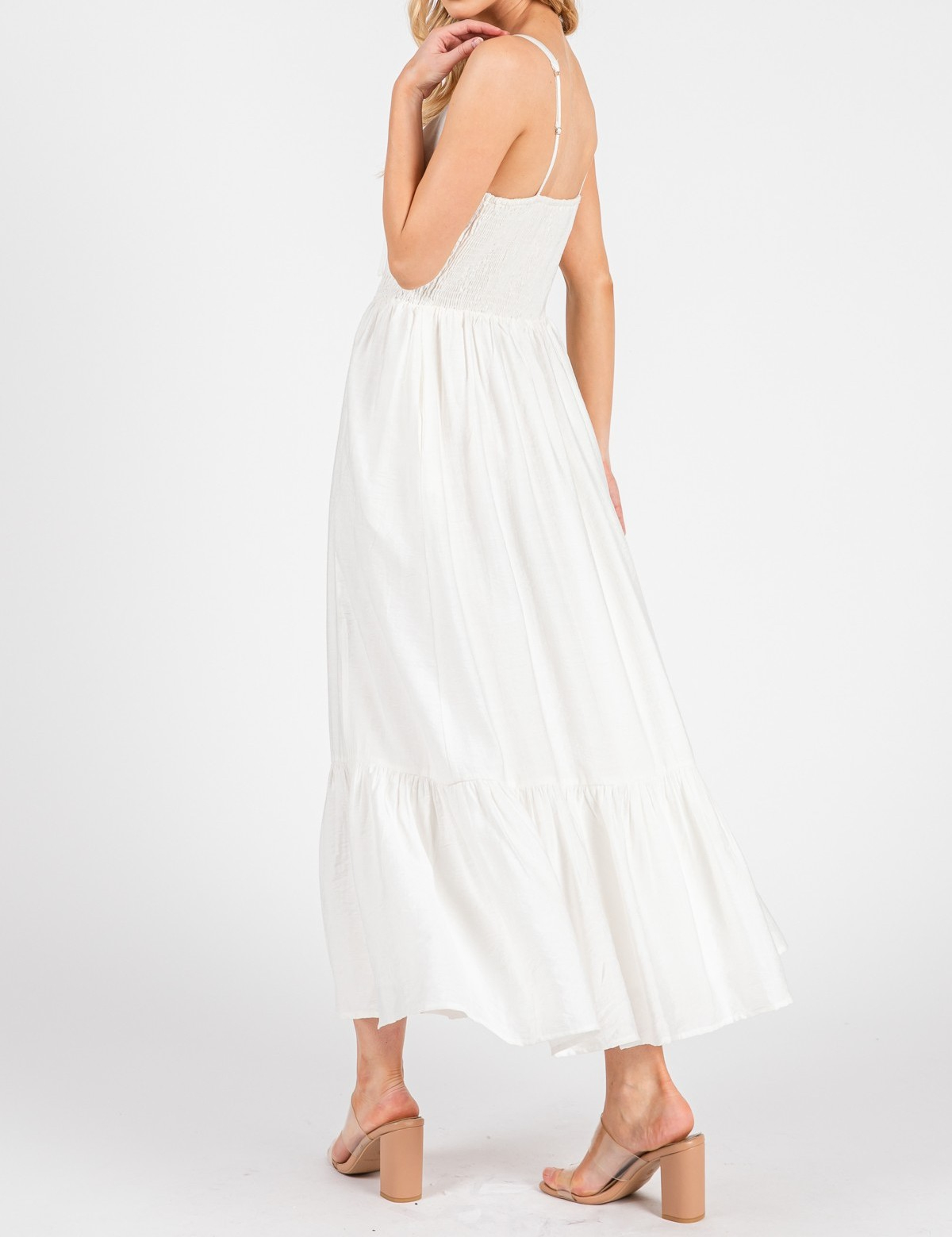 Vestido Midi Smocked Tiered White – foto 5