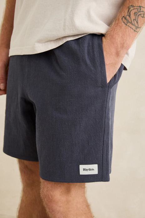 Short Rhythm Textured Linen Navy