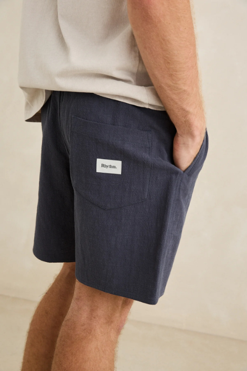 Short Rhythm Textured Linen Navy