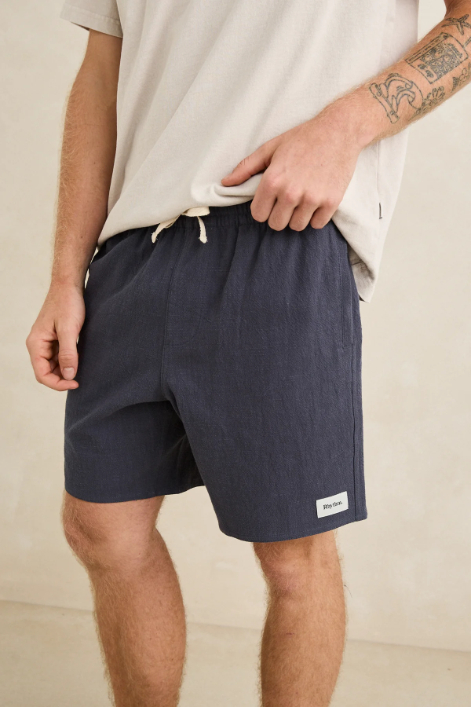 Short Rhythm Textured Linen Navy – foto 3