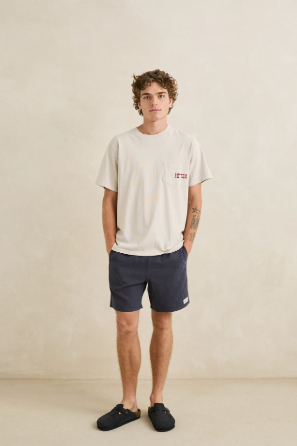 Short Rhythm Textured Linen Navy – foto 4