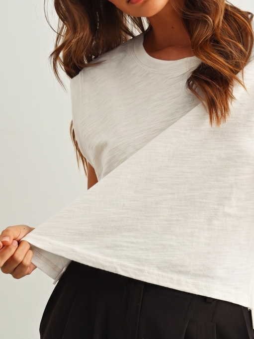 Blusa Round Neck Slub Top White – foto 5