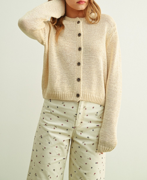 Cardigan Button Front Knitted Beige