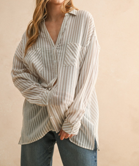 Blusa Striped Buttondown Beige