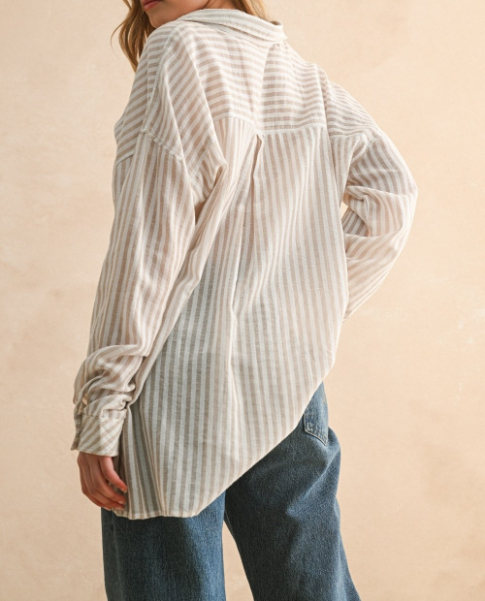 Blusa Striped Buttondown Beige