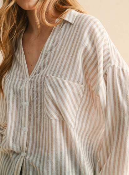 Blusa Striped Buttondown Beige – foto 4