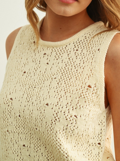 Blusa Crochet Knit Tassel Hem Crop Beige – foto 3