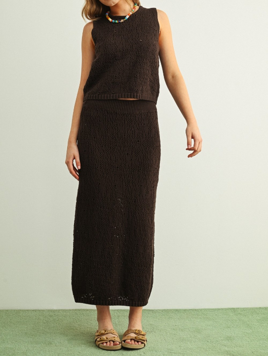 Blusa Crochet Knit Tassel Hem Crop Brown – foto 5