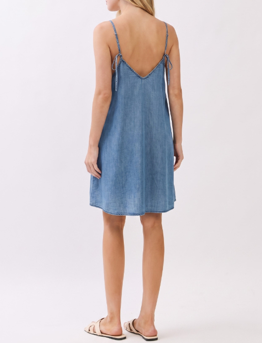 Vestido Tencel Back V-neck Tie Mini Med Wash