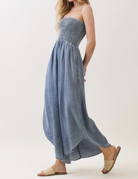 Jumpsuit Tencel Smocked Round Hem Denim – foto 6