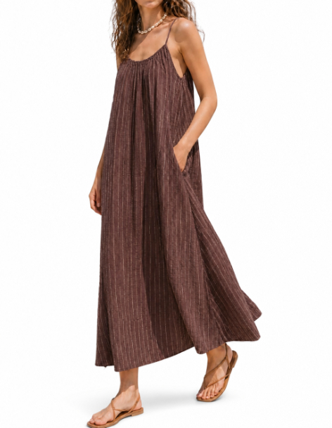 Vestido Maxi Stripe Textured Brown