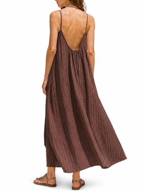 Vestido Maxi Stripe Textured Brown