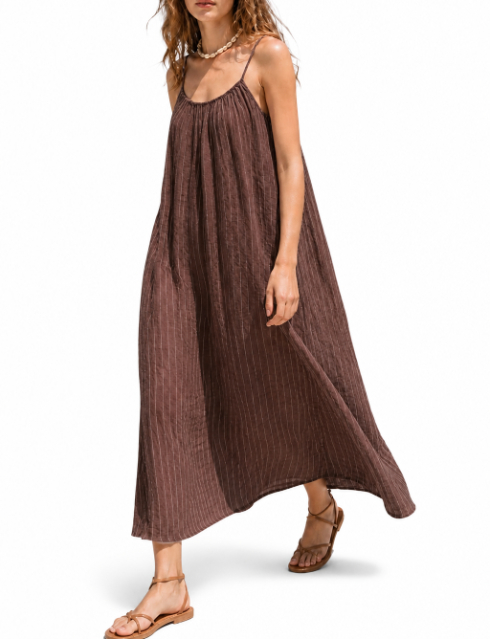 Vestido Maxi Stripe Textured Brown – foto 3