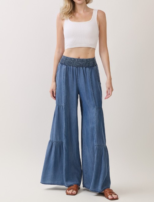 Pantalon Ruffled Side Medium Wash Denim