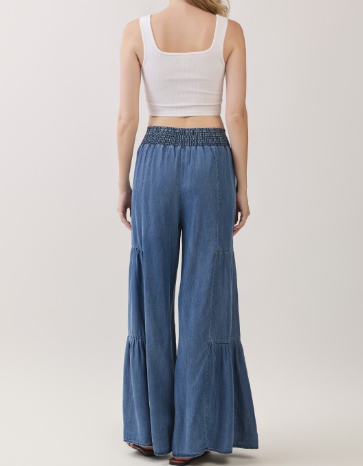 Pantalon Ruffled Side Medium Wash Denim