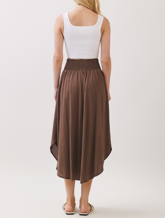 Enagua  Smocked Waistband Round Hem Midi Chocolate
