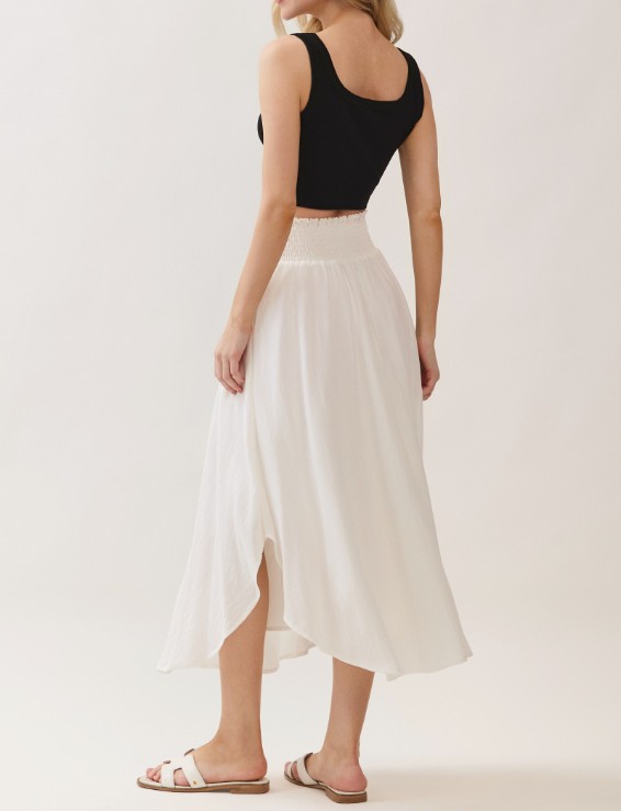 Enagua  Smocked Waistband Round Hem Midi Off White