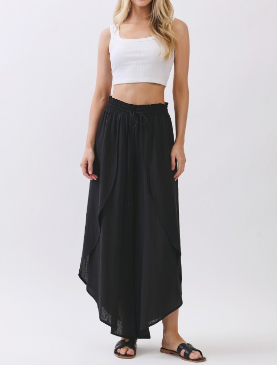 Pantalon  Tie Front Slit Wrap Black