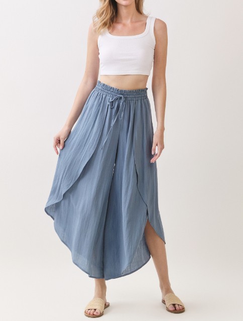 Pantalon  Tie Front Slit Wrap Slate