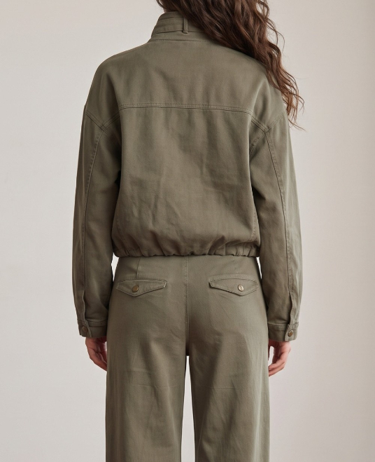 Jacket Brushed Twill Belted Zip-Up Crop D Olive – foto 2