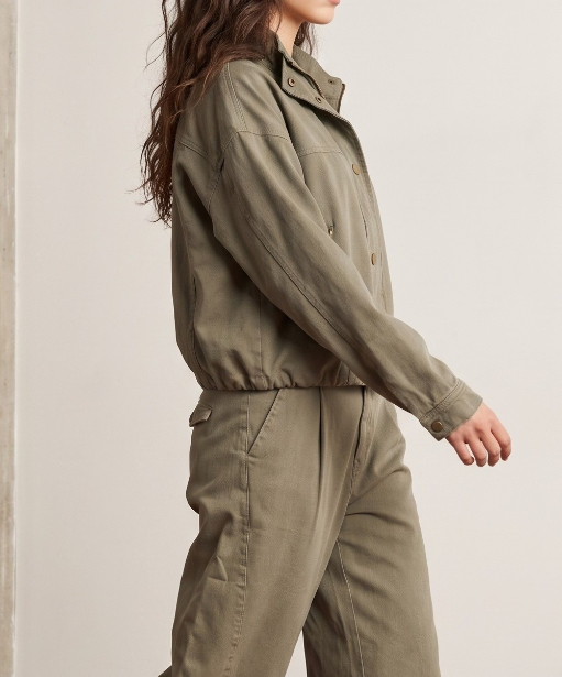 Jacket Brushed Twill Belted Zip-Up Crop D Olive – foto 3