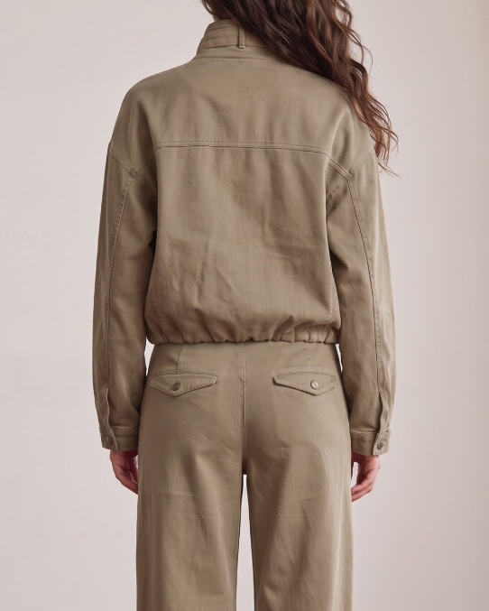 Jacket Brushed Twill Belted Zip-Up Crop Taupe – foto 2