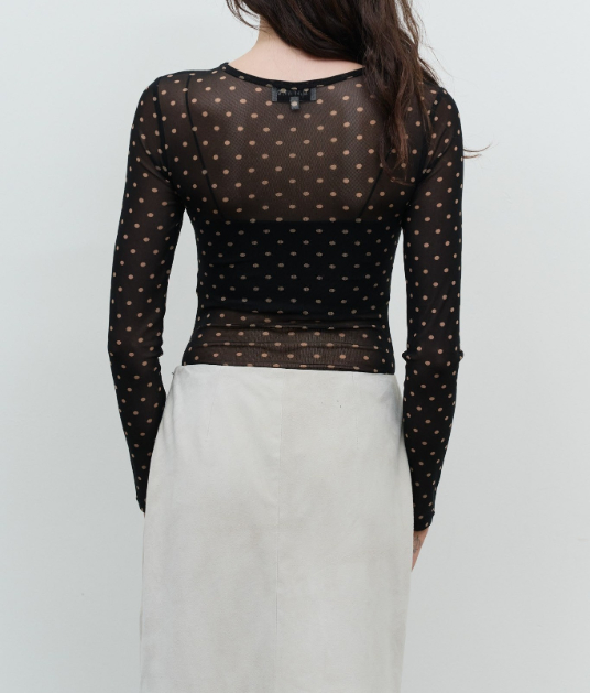Blusa Bodysuit Polka Dot Sheer Mesh Long Sleeve Black – foto 2