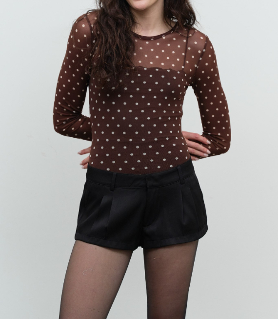 Blusa Bodysuit Polka Dot Sheer Mesh Long Sleeve Brown – foto 1
