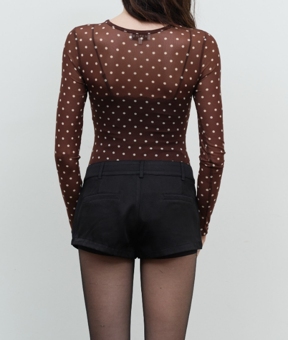 Blusa Bodysuit Polka Dot Sheer Mesh Long Sleeve Brown – foto 2