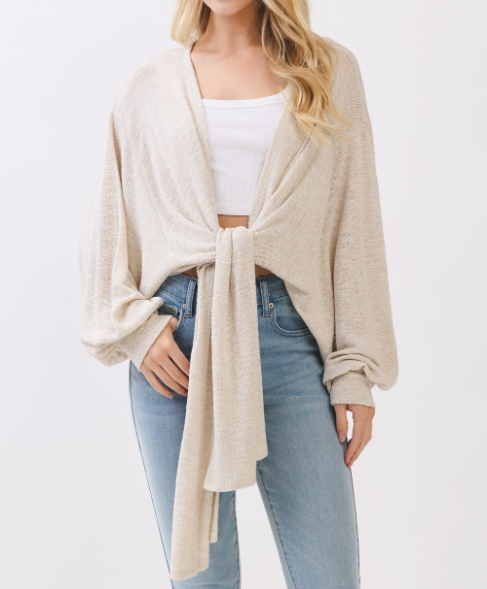 Cardigan Knit Oversized Tie Front Beige – foto 1