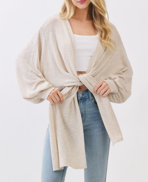 Cardigan Knit Oversized Tie Front Beige – foto 3