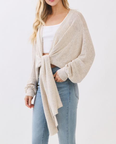 Cardigan Knit Oversized Tie Front Beige – foto 4