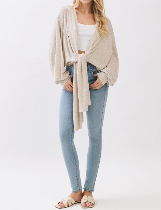 Cardigan Knit Oversized Tie Front Beige – foto 5