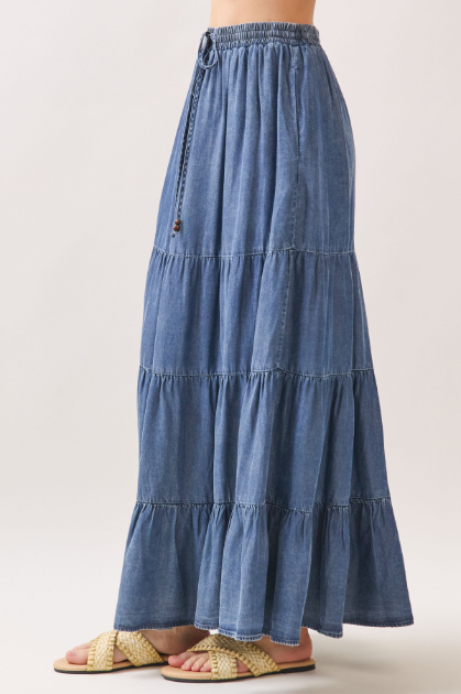 Enagua Maxi Washed Denim Elastic Waisted Tiered – foto 7