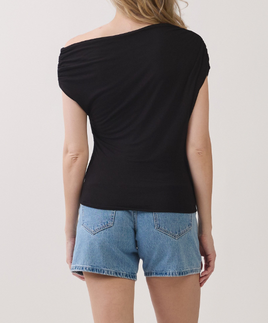 Blusa Unbalanced Off Shoulder Shirring Black – foto 2