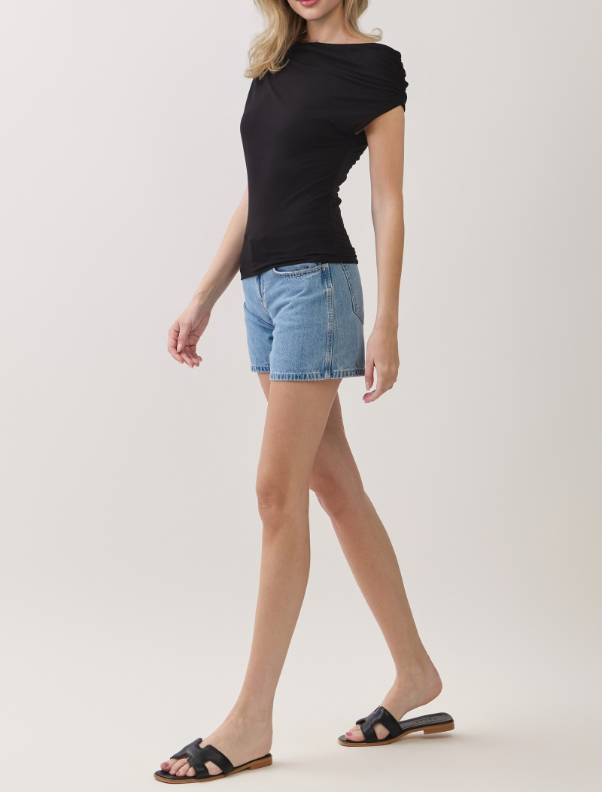 Blusa Unbalanced Off Shoulder Shirring Black – foto 5