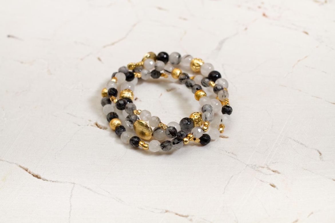 Pulsera Triple Set Tourmalinated Quartz – foto 1