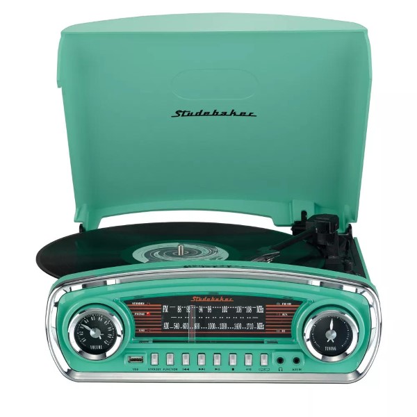 STUDEBAKER/TURNTABLE RETRO WITH RADIO AM/FM BLUETOOTH TEAL SDBK15762