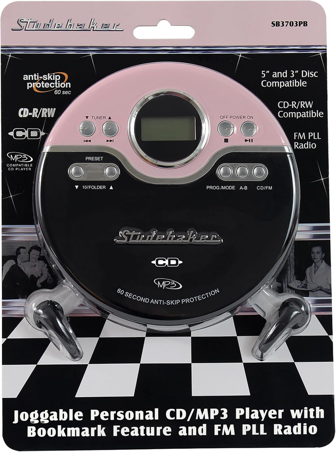 STUDEBAKER/CD PLAYER FM PINK/BLACK SDBK13775