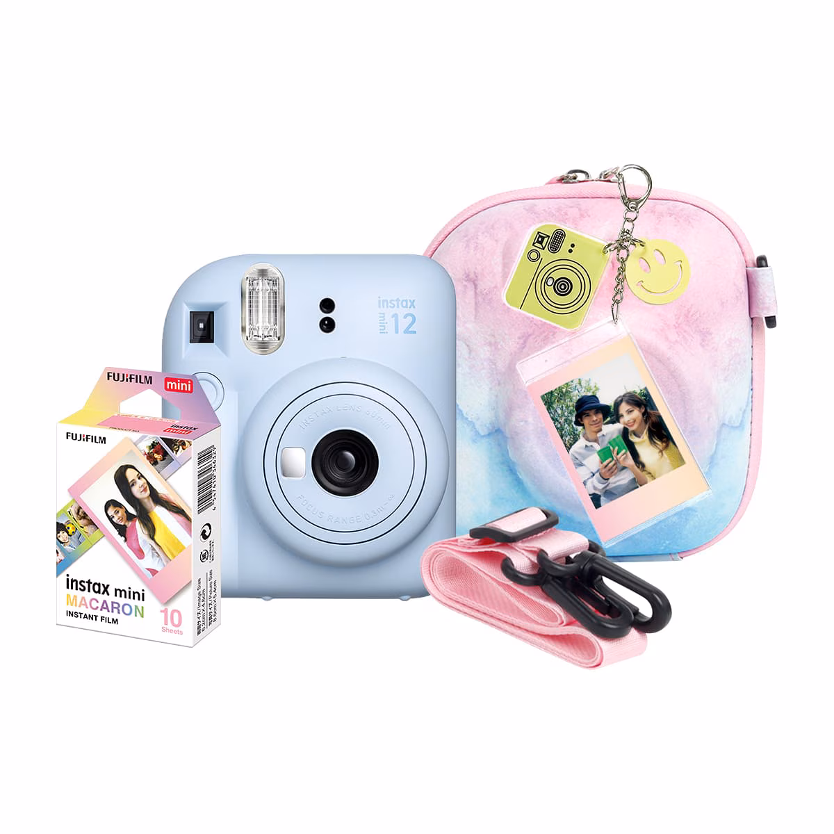 FUJIFILM/COMBO CAMARA INSTAX MINI 12 AZUL + CARTUCHO + FUNDA + LLAVERO
