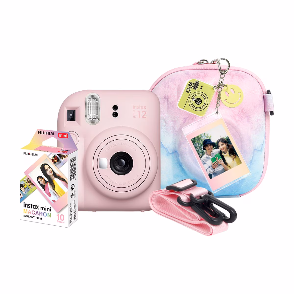 FUJIFILM/COMBO CAMARA INSTAX MINI 12 ROSA + CARTUCHO + FUNDA + LLAVERO